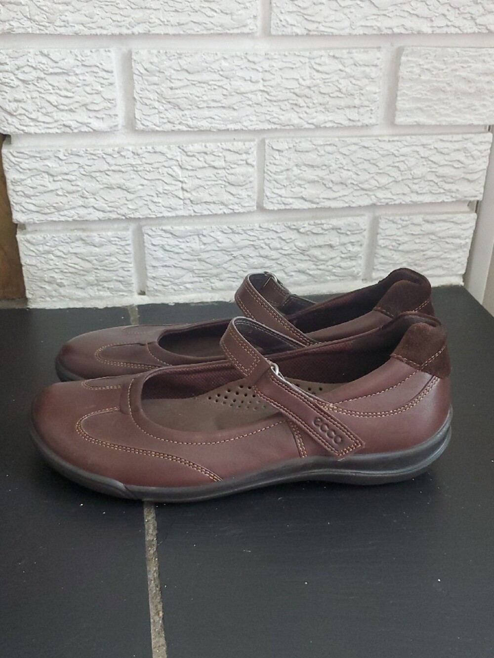 Ecco Women's Dark Brown Mary Jane Flats Sz 6.5 Career Casual Confort Active - Picture 6 of 13